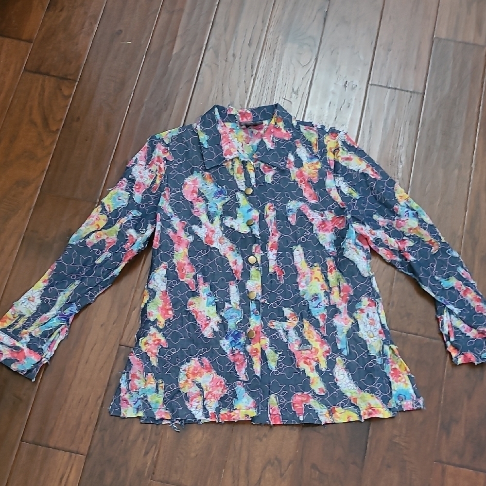 Morgan Cole Colorful Shacket with Denim & Embroidery size Medium